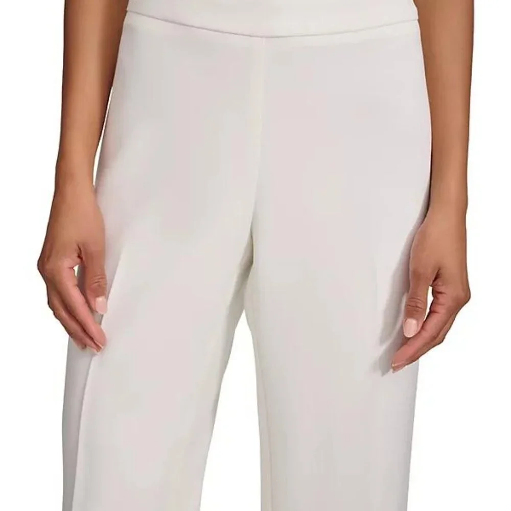 Karl Lagerfeld White Mid‑Rise Wide‑Leg Pull‑On Pants NWT Sz 4 - Picture 3 of 6